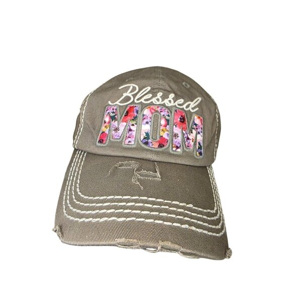 Blessed Mom Distressed Baseball Cap With Floral Lettering & Adjustable Strap By - Picture 9 of 11